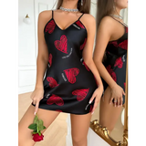 Print Satin Slip Nightdress V Neck Backless Mini Sleep Dress Women Sleepwear Dresses Nightgown Cosplay Sexy Pajama