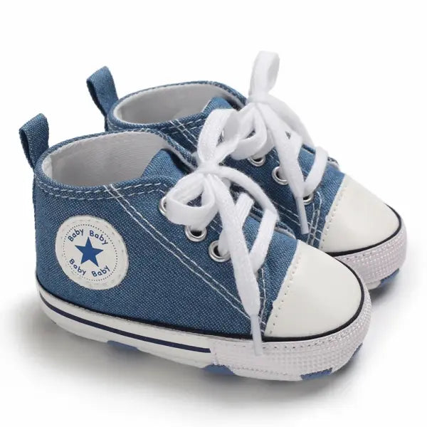 Baby Canvas Sneakers – Print Star Sports First Walker Shoes for Newborn Boys & Girls Anti-Slip Toddler Shoes - Demin