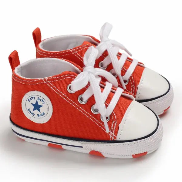 Baby Canvas Sneakers – Print Star Sports First Walker Shoes for Newborn Boys & Girls Anti-Slip Toddler Shoes - Orange