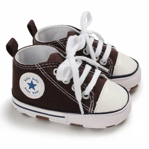 Baby Canvas Sneakers – Print Star Sports First Walker Shoes for Newborn Boys & Girls Anti-Slip Toddler Shoes - Brown