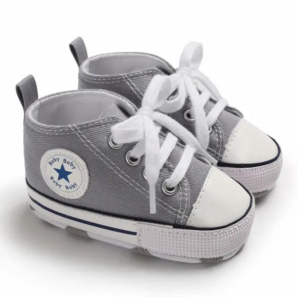 Baby Canvas Sneakers – Print Star Sports First Walker Shoes for Newborn Boys & Girls Anti-Slip Toddler Shoes - Gray