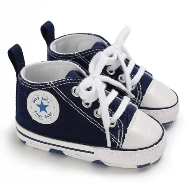 Baby Canvas Sneakers – Print Star Sports First Walker Shoes for Newborn Boys & Girls Anti-Slip Toddler Shoes - Blue