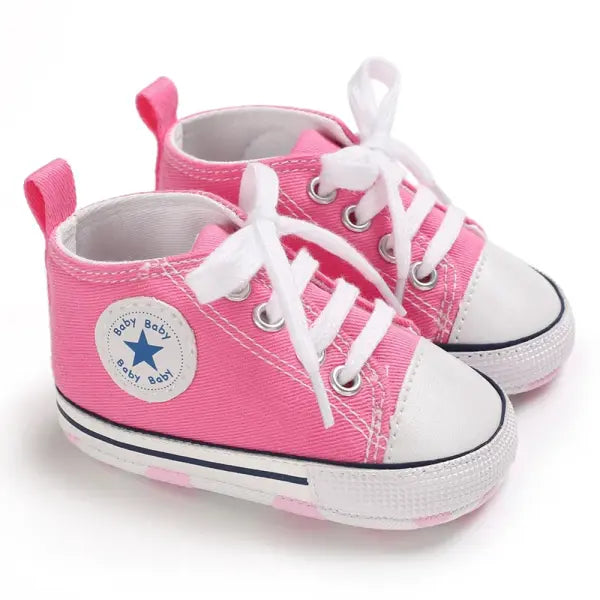 Baby Canvas Sneakers – Print Star Sports First Walker Shoes for Newborn Boys & Girls Anti-Slip Toddler Shoes - Pink
