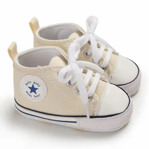 Baby Canvas Sneakers – Print Star Sports First Walker Shoes for Newborn Boys & Girls Anti-Slip Toddler Shoes - Beige