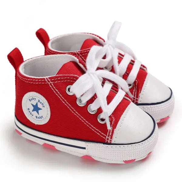 Baby Canvas Sneakers – Print Star Sports First Walker Shoes for Newborn Boys & Girls Anti-Slip Toddler Shoes - Red
