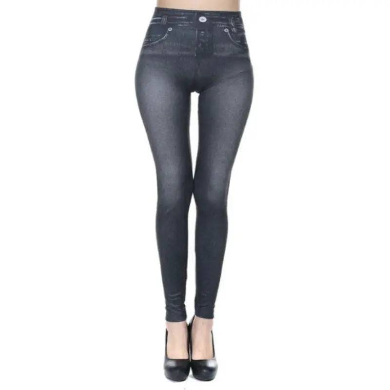 Printed Denim Leggings: Fashionable Slim Fit - Black C / XXXL