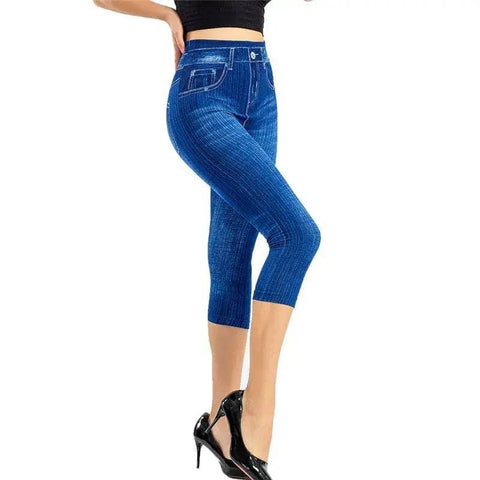 Printed Denim Leggings: Fashionable Slim Fit - Blue A / XXXL