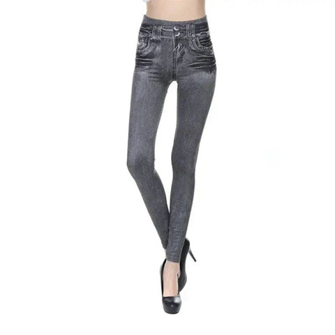 Printed Denim Leggings: Fashionable Slim Fit - Grey C / XXXL