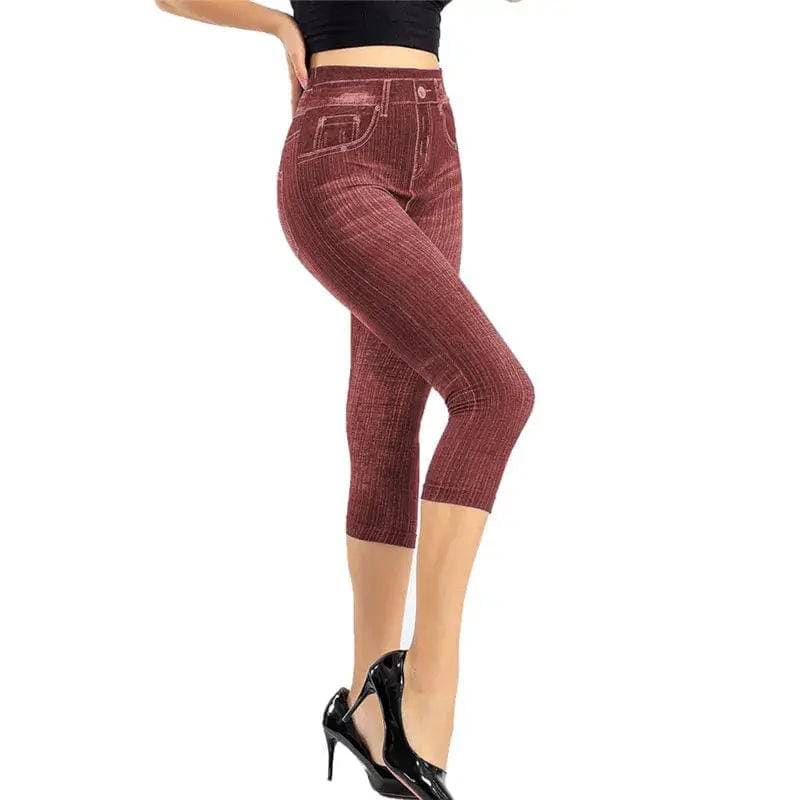 Printed Denim Leggings: Fashionable Slim Fit - Red A / M