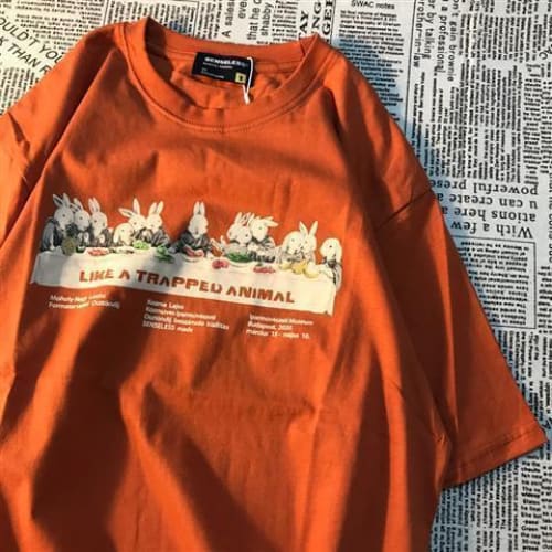 Printed Short Sleeve T-Shirts For Men And Women Couples - Orange / D / 2XL