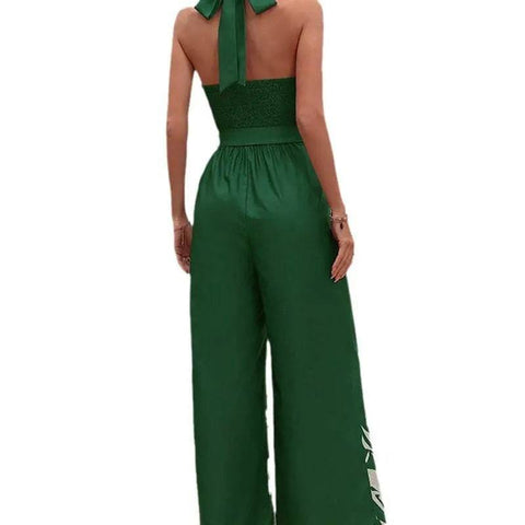 Printing Series Belt Halter Backless Jumpsuit For Women