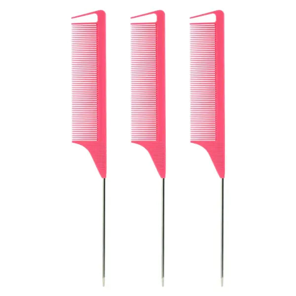 Pointed Tail Salon Comb Plastic Anti-Static Styling - TZ06926-Pink-3pcs