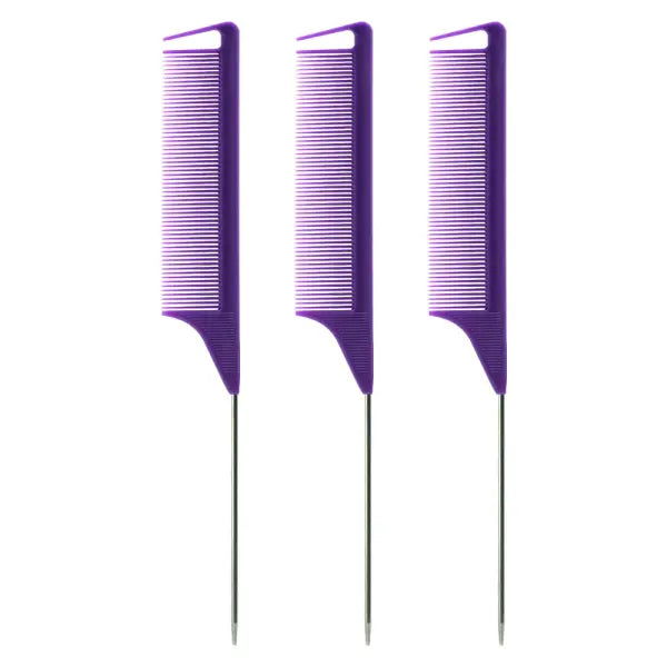 Pointed Tail Salon Comb Plastic Anti-Static Styling - TZ06926-Purple-3pcs