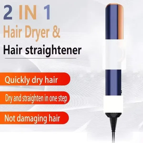 Professional 2-in-1 Hair Dryer and Straightener Negative Ion Iron Long Lasting Styling Tool Wet and Dry Straightener