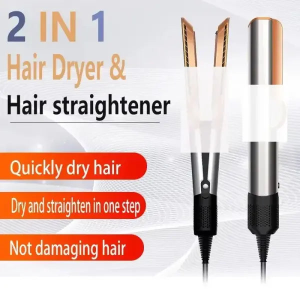 Professional 2-in-1 Hair Dryer and Straightener Negative Ion Iron Long Lasting Styling Tool Wet and Dry Straightener