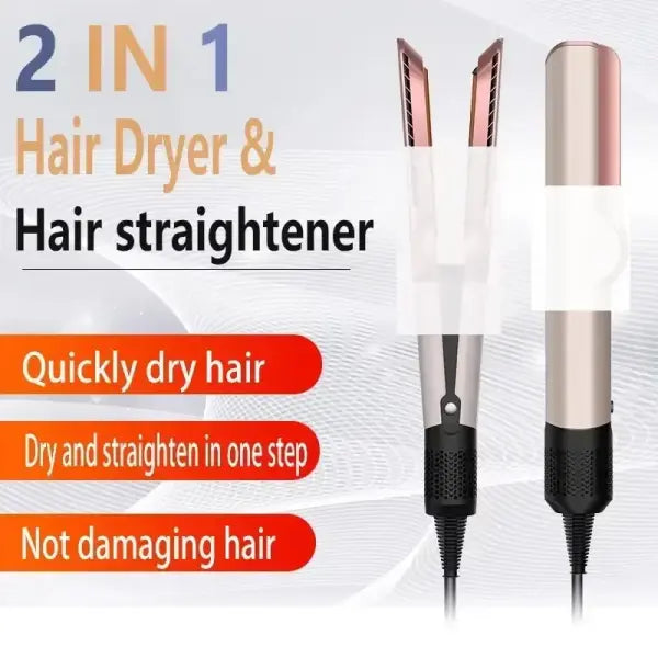 Professional 2-in-1 Hair Dryer and Straightener Negative Ion Iron Long Lasting Styling Tool Wet and Dry Straightener