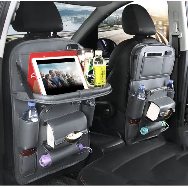 PU Leather Car Storage Hanging Bag with Tissue Box and Tray