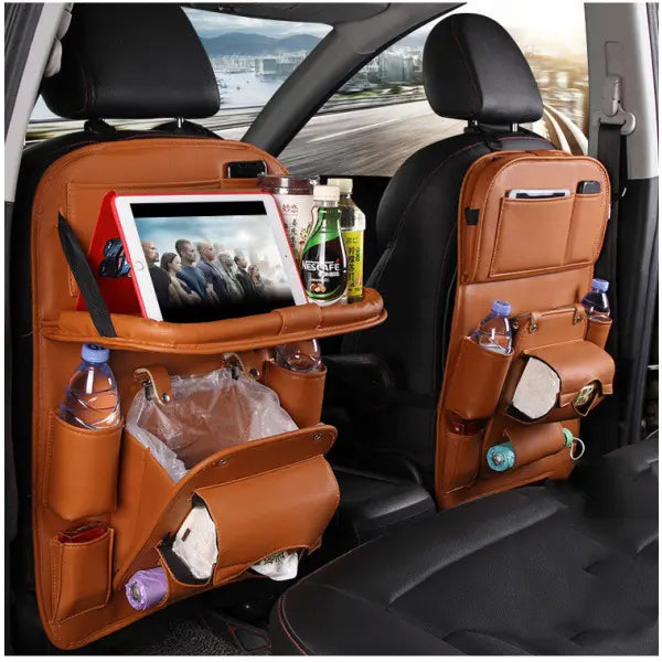 PU Leather Car Storage Hanging Bag with Tissue Box and Tray