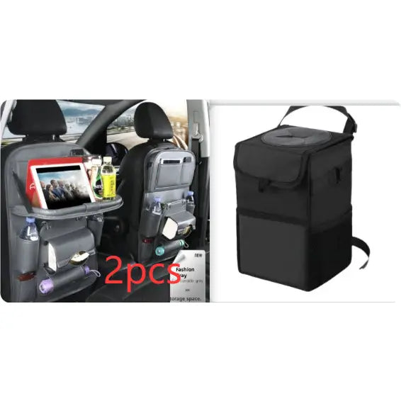 PU Leather Car Storage Hanging Bag with Tissue Box and Tray - Set3