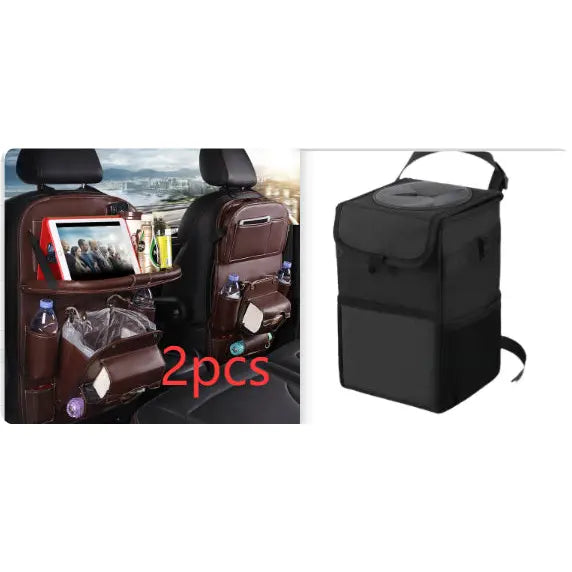PU Leather Car Storage Hanging Bag with Tissue Box and Tray - Set4