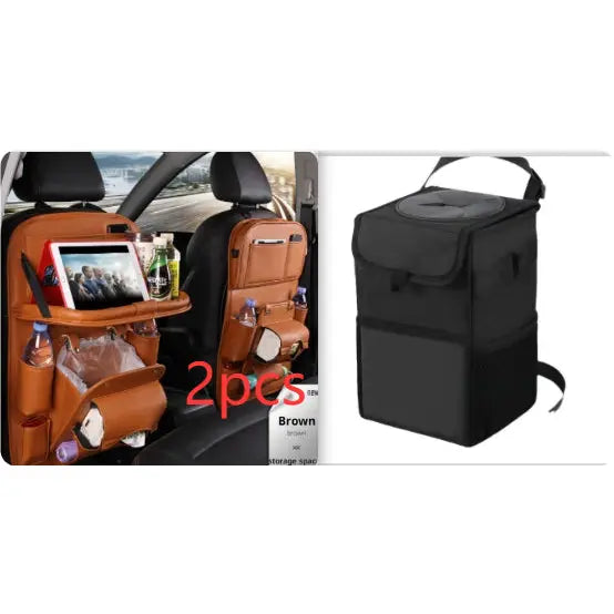 PU Leather Car Storage Hanging Bag with Tissue Box and Tray - Set5