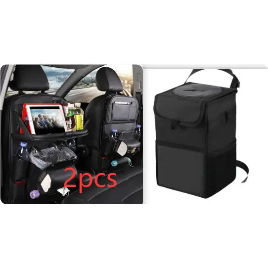 PU Leather Car Storage Hanging Bag with Tissue Box and Tray - Set6