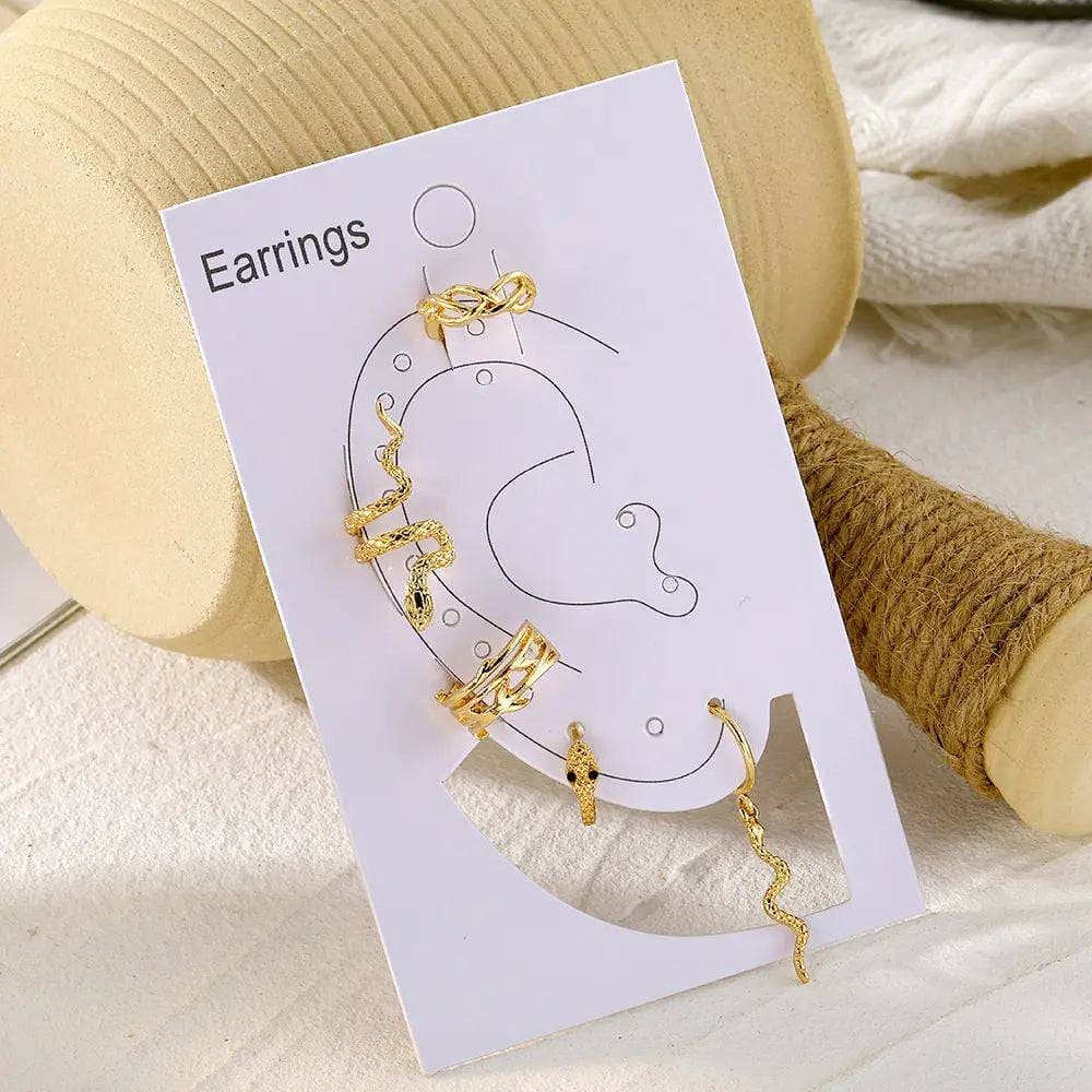 Punk Gold-Plated Snake Ear Clip Earrings: No-Piercing Ear Cuffs for Women - HS1405