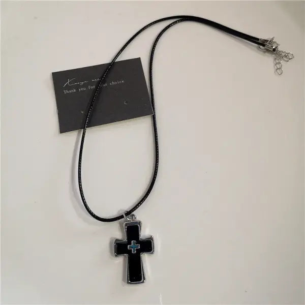 Black Heart Cross Pendant Chain Necklace for Unisex Goth Fashion - 8