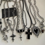 Black Heart Cross Pendant Chain Necklace for Unisex Goth Fashion