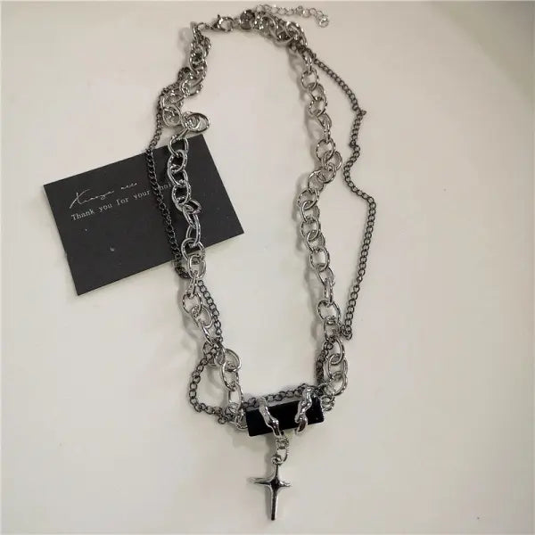 Black Heart Cross Pendant Chain Necklace for Unisex Goth Fashion - 4