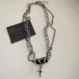 Black Heart Cross Pendant Chain Necklace for Unisex Goth Fashion - 4
