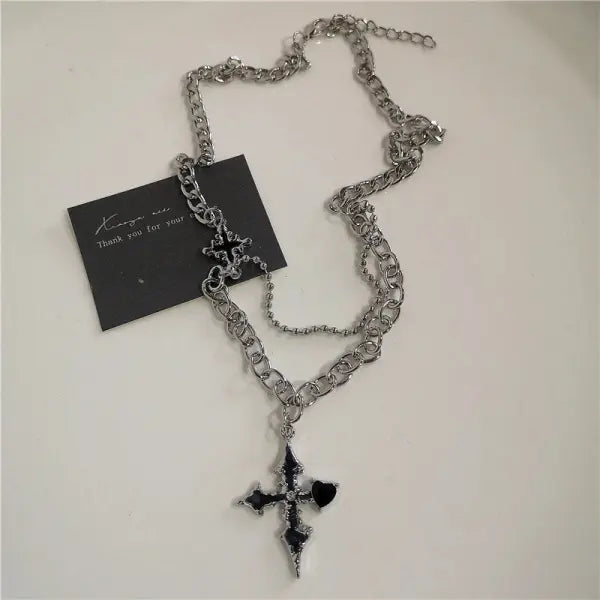 Black Heart Cross Pendant Chain Necklace for Unisex Goth Fashion - 6