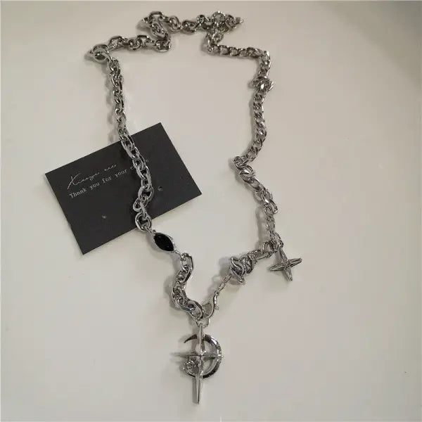 Black Heart Cross Pendant Chain Necklace for Unisex Goth Fashion - 2