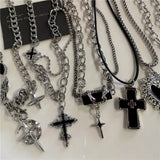 Black Heart Cross Pendant Chain Necklace for Unisex Goth Fashion