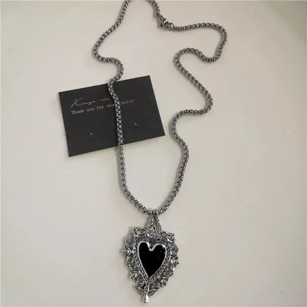 Black Heart Cross Pendant Chain Necklace for Unisex Goth Fashion - 10