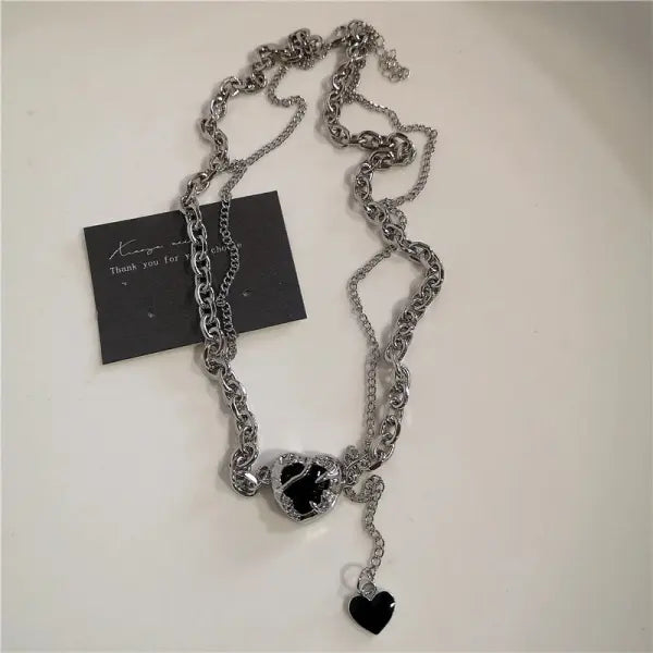 Black Heart Cross Pendant Chain Necklace for Unisex Goth Fashion - 5