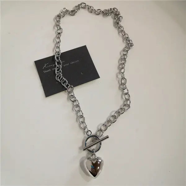 Black Heart Cross Pendant Chain Necklace for Unisex Goth Fashion - 1