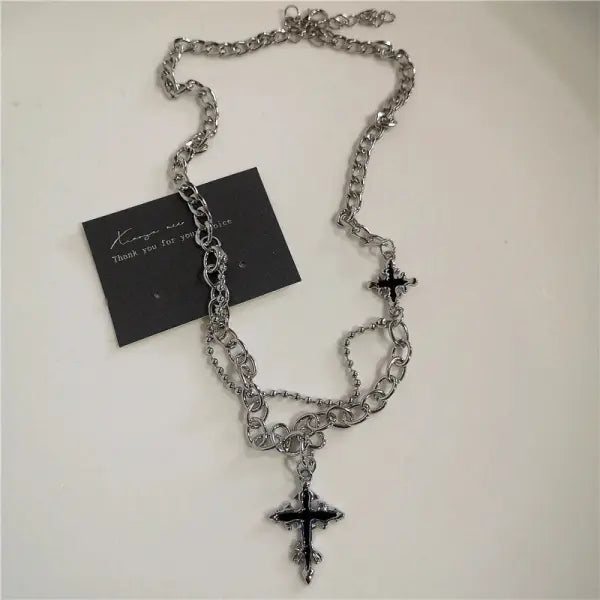Black Heart Cross Pendant Chain Necklace for Unisex Goth Fashion - 3
