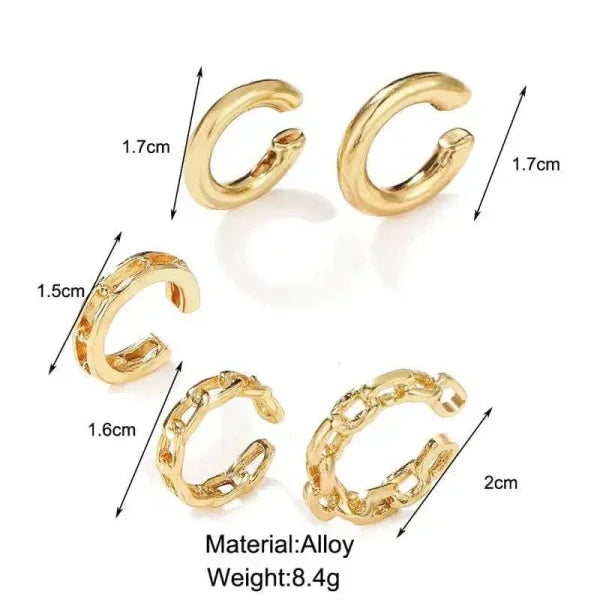 Punk Rock Earrings – Clip-On Ear Cuffs for No Piercing Fashion Jewelry - e1051