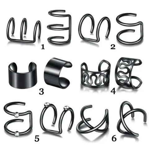Punk Rock Earrings – Clip-On Ear Cuffs for No Piercing Fashion Jewelry - e122hei