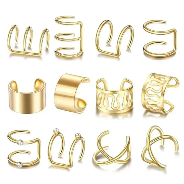 Punk Rock Earrings – Clip-On Ear Cuffs for No Piercing Fashion Jewelry - e122jin