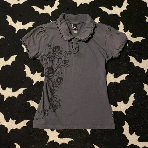 Women’s Y2K Vintage Punk Skull Print T-Shirt – 2000s Gothic Aesthetic Crop Top Slim Fit K-Pop Streetwear Harajuku