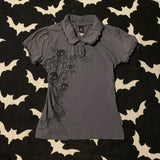 Women’s Y2K Vintage Punk Skull Print T-Shirt – 2000s Gothic Aesthetic Crop Top Slim Fit K-Pop Streetwear Harajuku