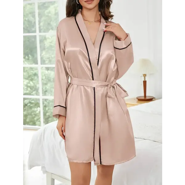 Pure Color Short Robe Women Summer Thin Home Sleepwear Casual Bathrobe Fashion Versatile - Khaki / L