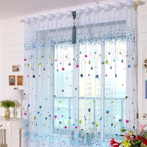 Purple Peony Floral Tulle Sheer Curtains - Elegant Window Treatment for Living Room & Bedroom - Blue 100x200cm 1