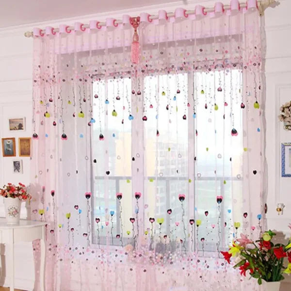 Purple Peony Floral Tulle Sheer Curtains - Elegant Window Treatment for Living Room & Bedroom - Pink 100x200cm
