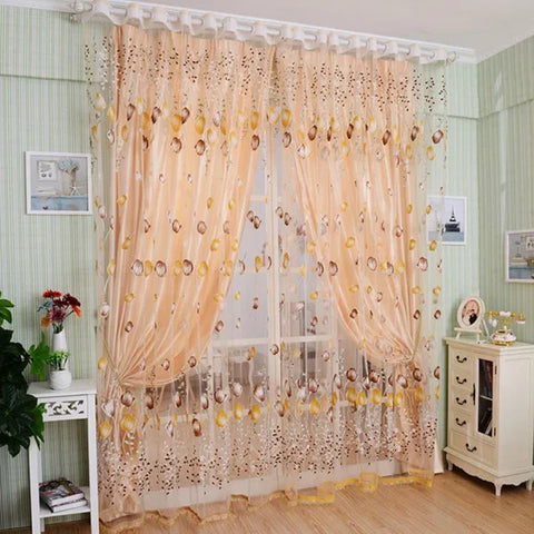 Purple Peony Floral Tulle Sheer Curtains - Elegant Window Treatment for Living Room & Bedroom - Orange 100x200cm