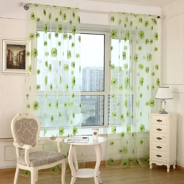 Purple Peony Floral Tulle Sheer Curtains - Elegant Window Treatment for Living Room & Bedroom