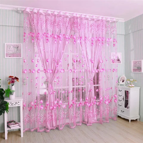Purple Peony Floral Tulle Sheer Curtains - Elegant Window Treatment for Living Room & Bedroom - Pink 100x200cm 1