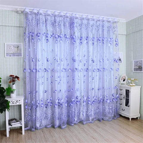 Purple Peony Floral Tulle Sheer Curtains - Elegant Window Treatment for Living Room & Bedroom - Purple 100x200cm 1